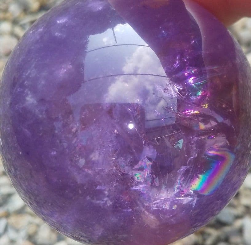 セール アメトリン スフィア 丸玉 虹入り クリスタルガラス台座付き