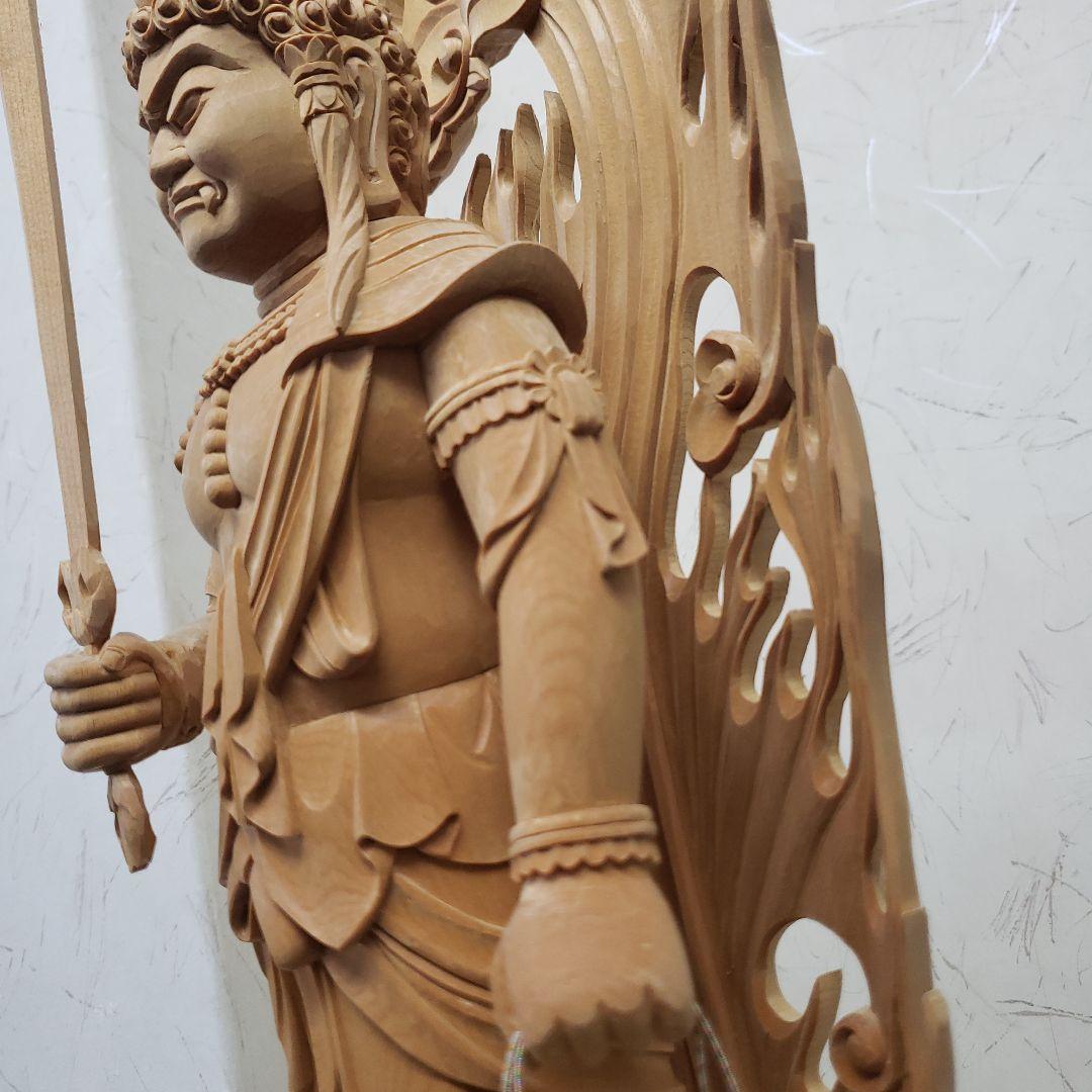 Bフライデー蔵出し特価極上彫り☆白木材 不動明王立像1尺立☆