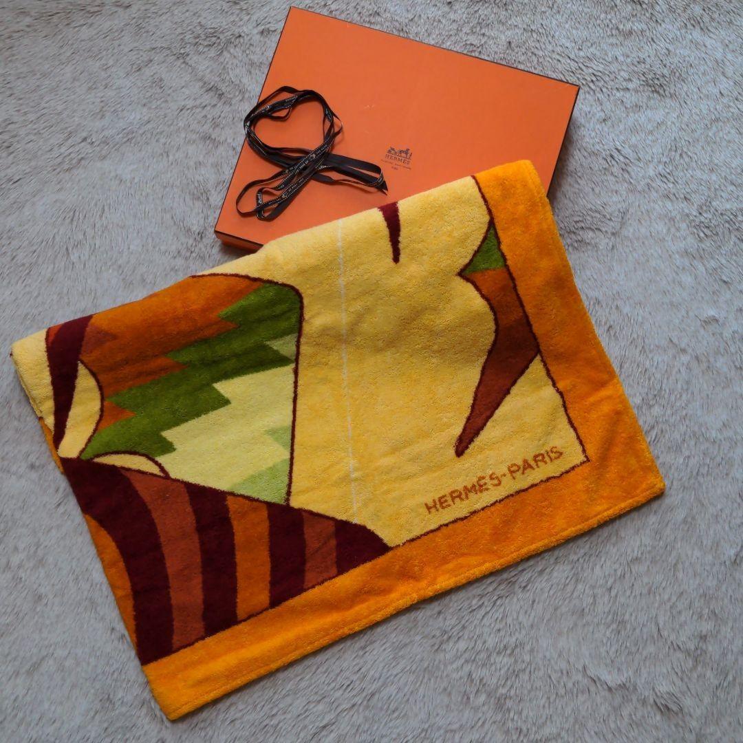 最終価格 ⚜️HERMES エルメス⚜️ 大判 厚地 ビーチタオル オレンジ