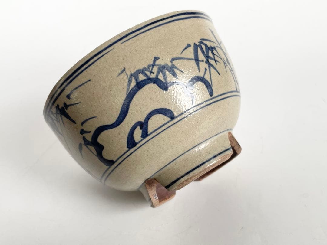陶芸家 作家物 膳所 茶碗 染付 安南写茶碗 福字 共箱 今日