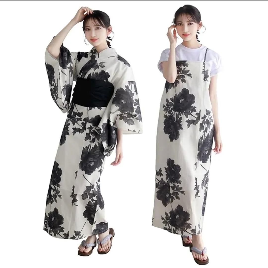 ［KYOETSU] キョウエツ　浴衣セット ワンピース 2点セット瀟洒水墨牡丹
