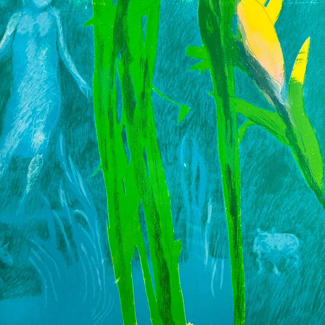 美品 ポール・ギヤマン「青い背景の花々」リトグラフ 大作 直筆サイン