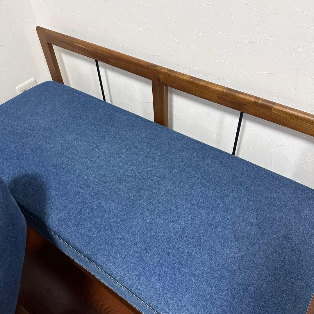 アカシア木材家具 人掛けソファ 2点机入りません デニム生地 直接受け渡し