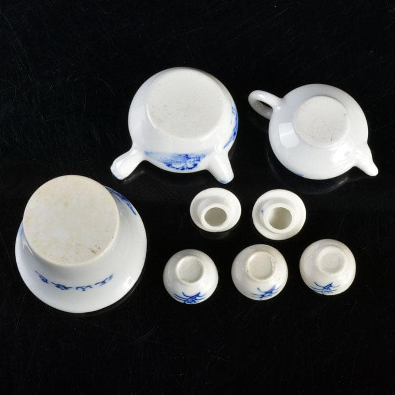 中国　青花　山水文　ミニチュア茶器　急須　涼炉　湯呑　4点　V　R4721