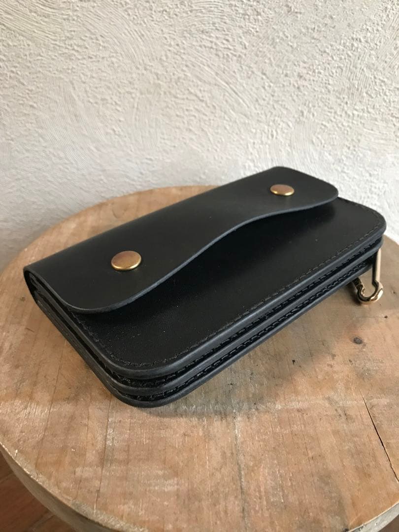 レザー　ハンドメイド　トラッカーウォレット（ブラック）