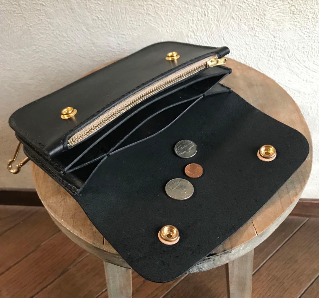 レザー　ハンドメイド　トラッカーウォレット（ブラック）
