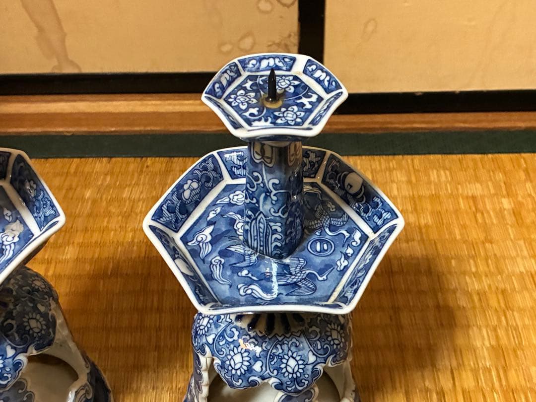 有田焼 古伊万里 染付 燭台 一対 時代物