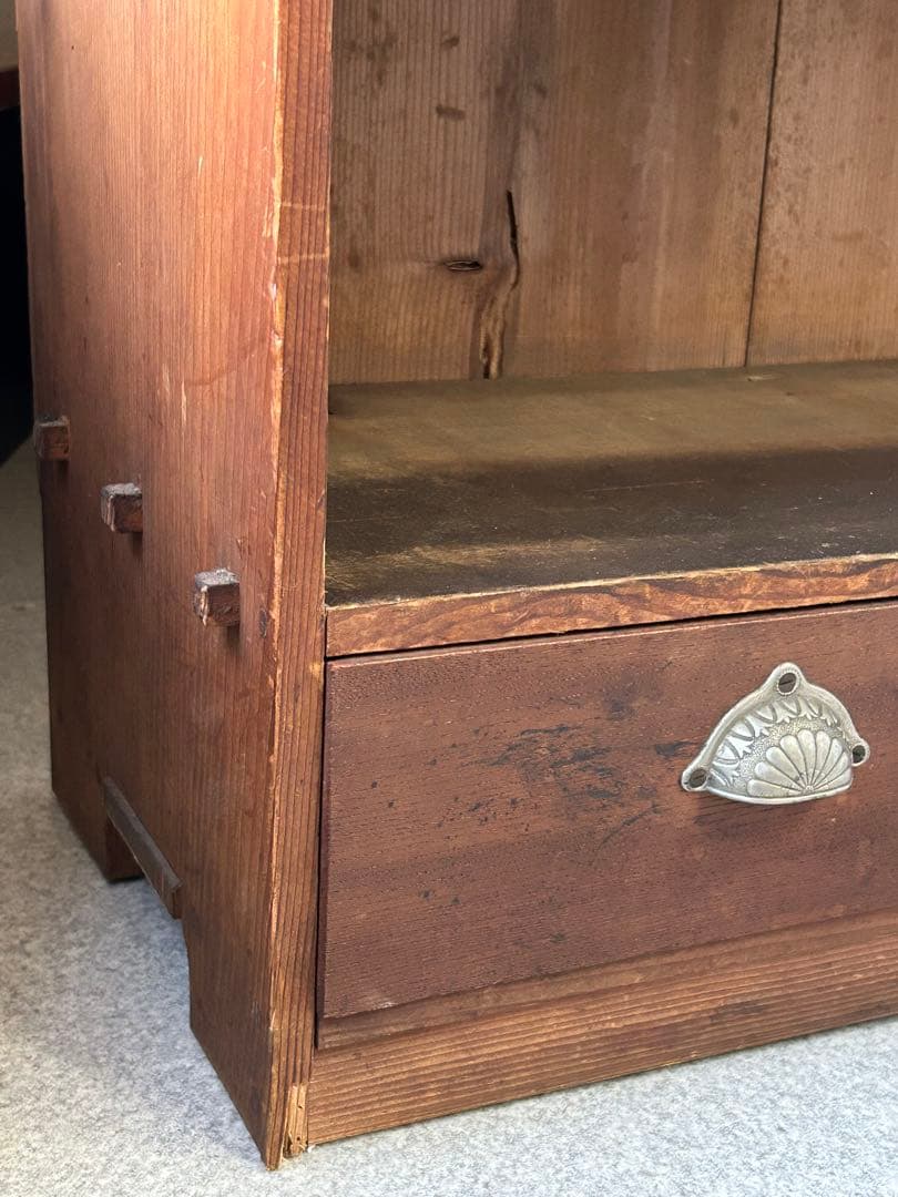 アンティーク 木製引き出し付飾り棚 チェスト 食器棚 本棚 レトロ 抽斗