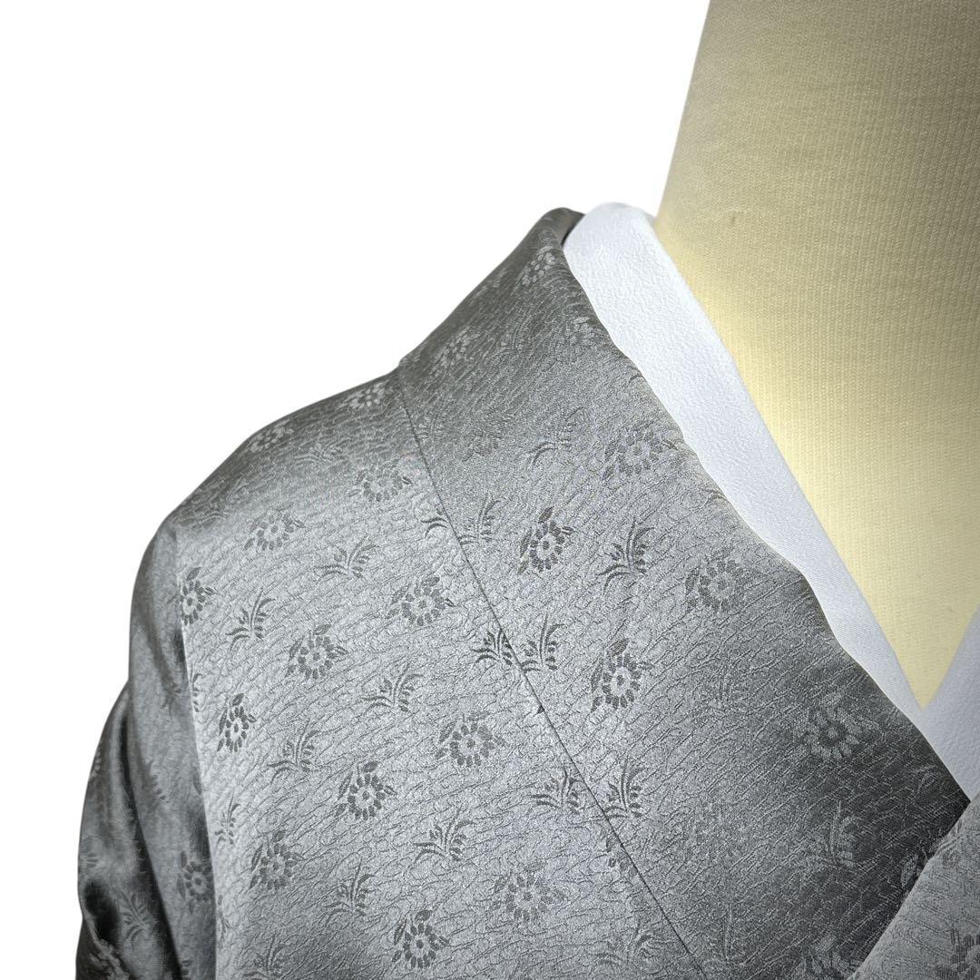 A151愛華 訪問着 錆鼠色 花地紋 染め花 正絹 フォーマル 身丈164cm