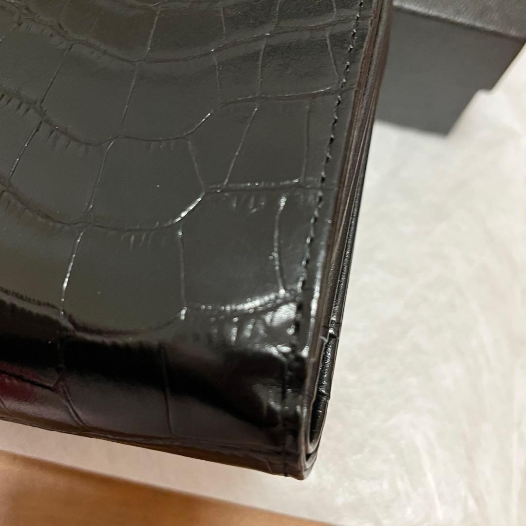 マリークワント 折り財布 ブラック 牛革 ウォレット クロコ型押し