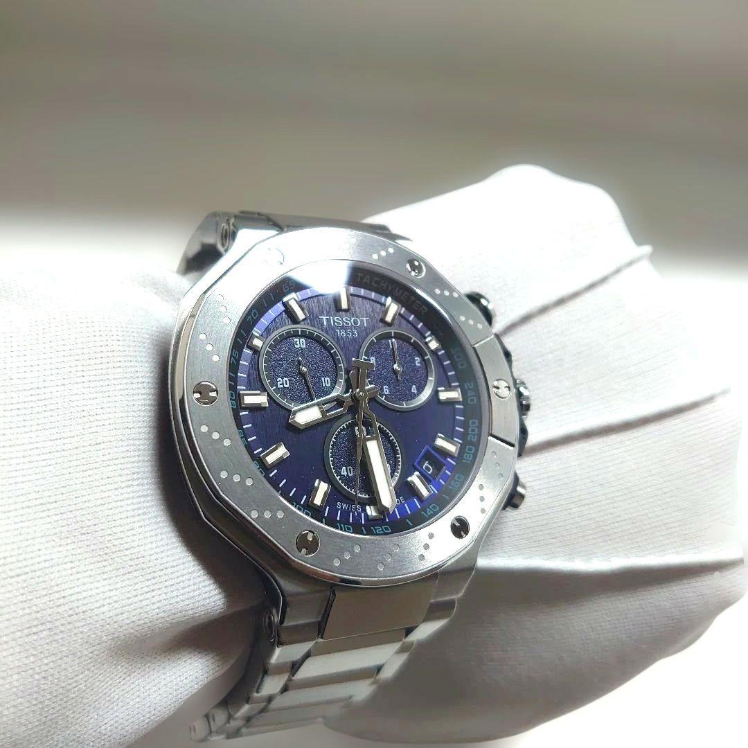 極美品TISSOTティソ T-レース T141417B　ブルー　クォーツ
