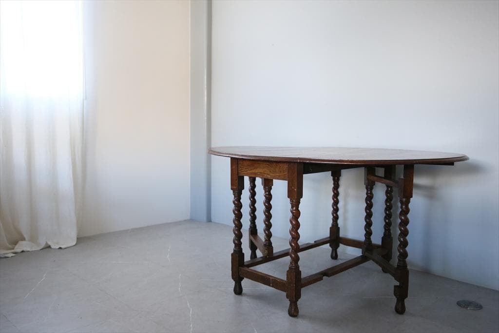 英国アンティーク木製ゲートレッグテーブル/ダイニング机バタフライ(92-156)