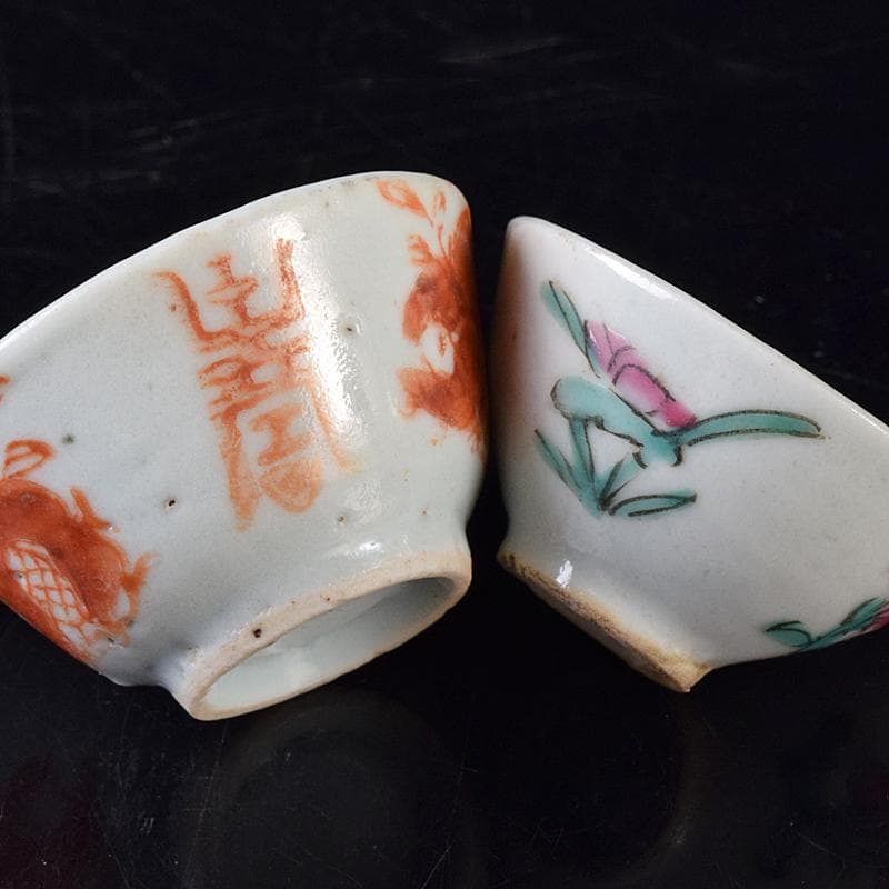 中国 青花山水文 粉彩花文など 盃 12客まとめて M R8128