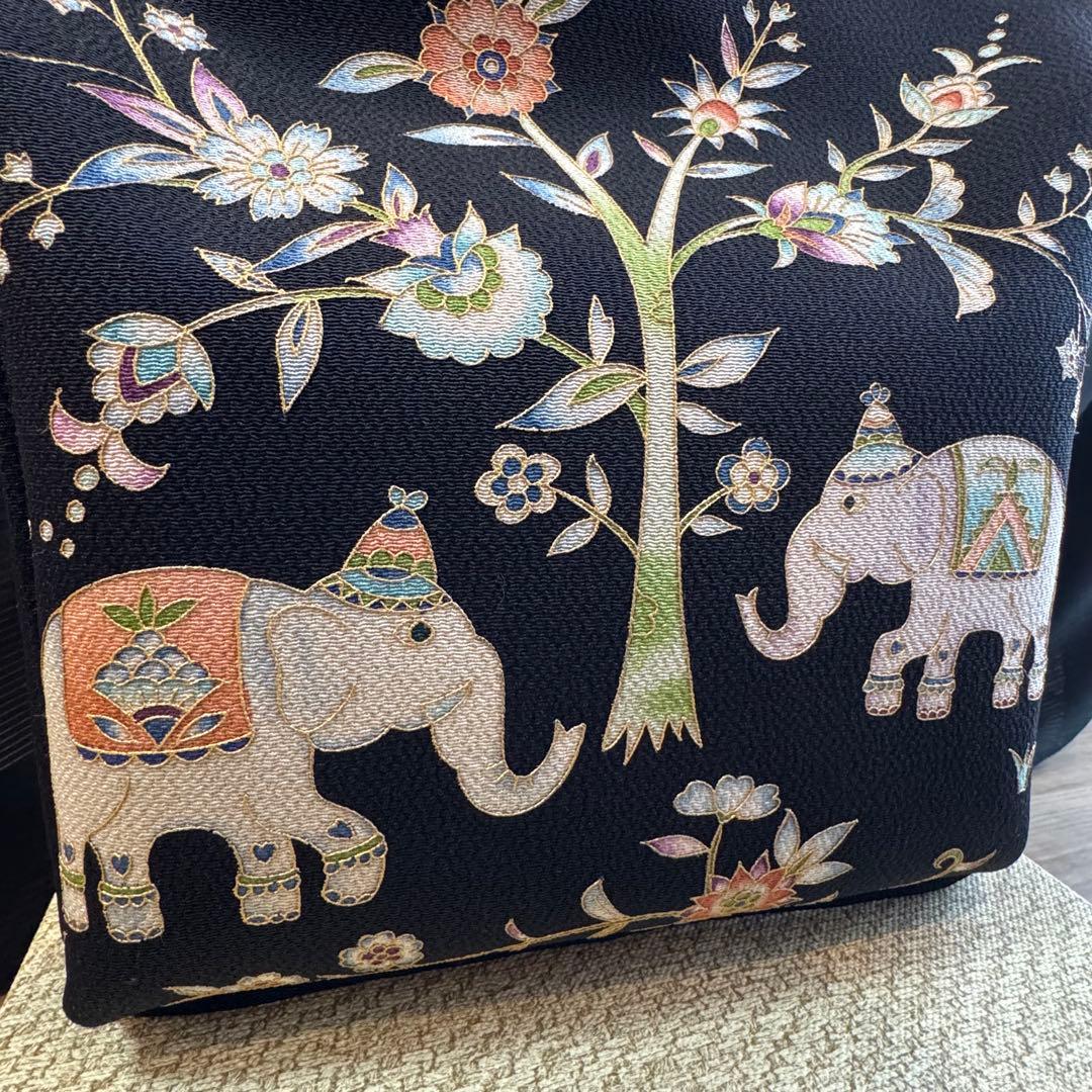 未使用品　利休バッグ　訪問着　帯地　和装バック　着物　岡重　OKAJIMA 黒