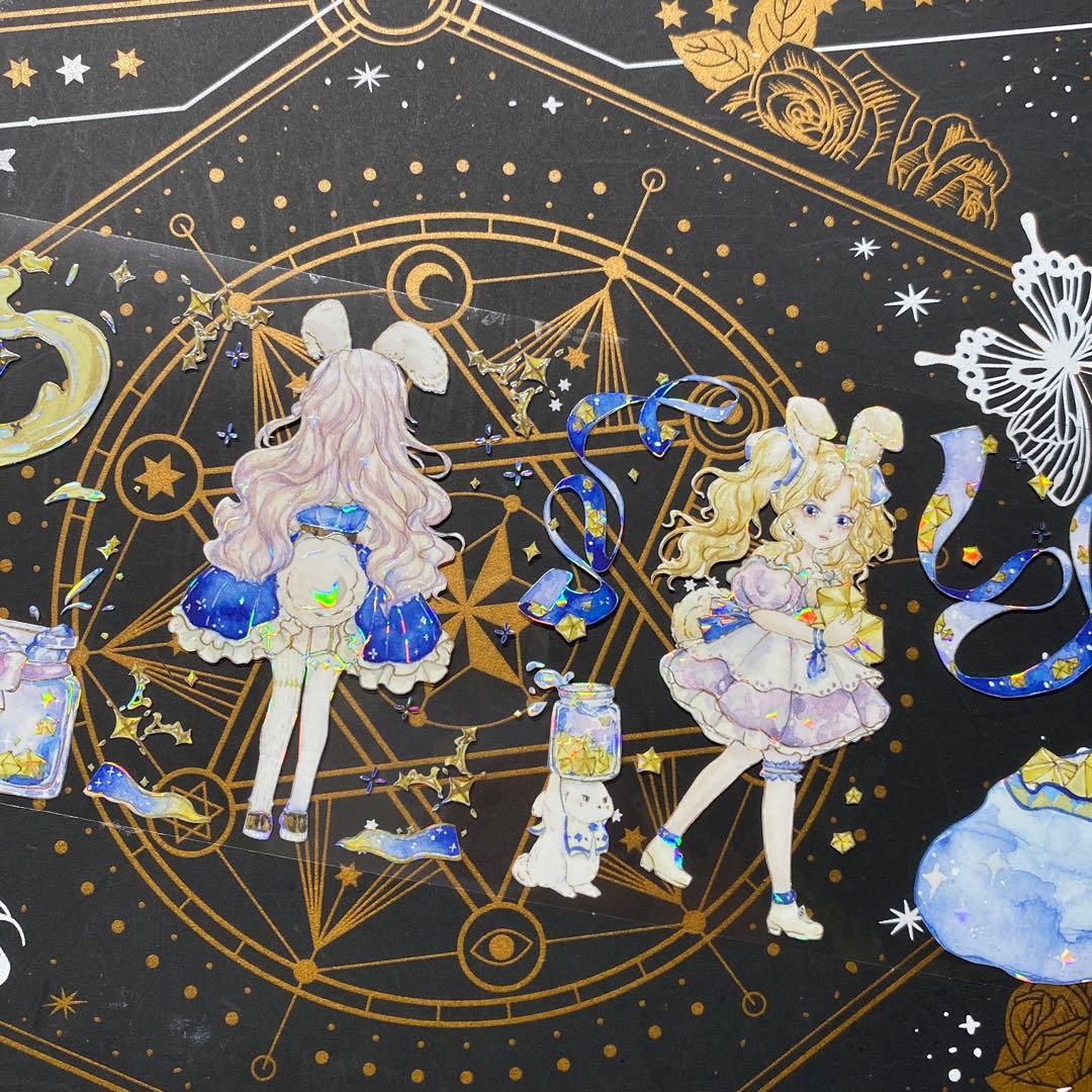 9220】海外 マステ 中古巻 貝殻光マスキングテープ 人物系 星 夜 雲