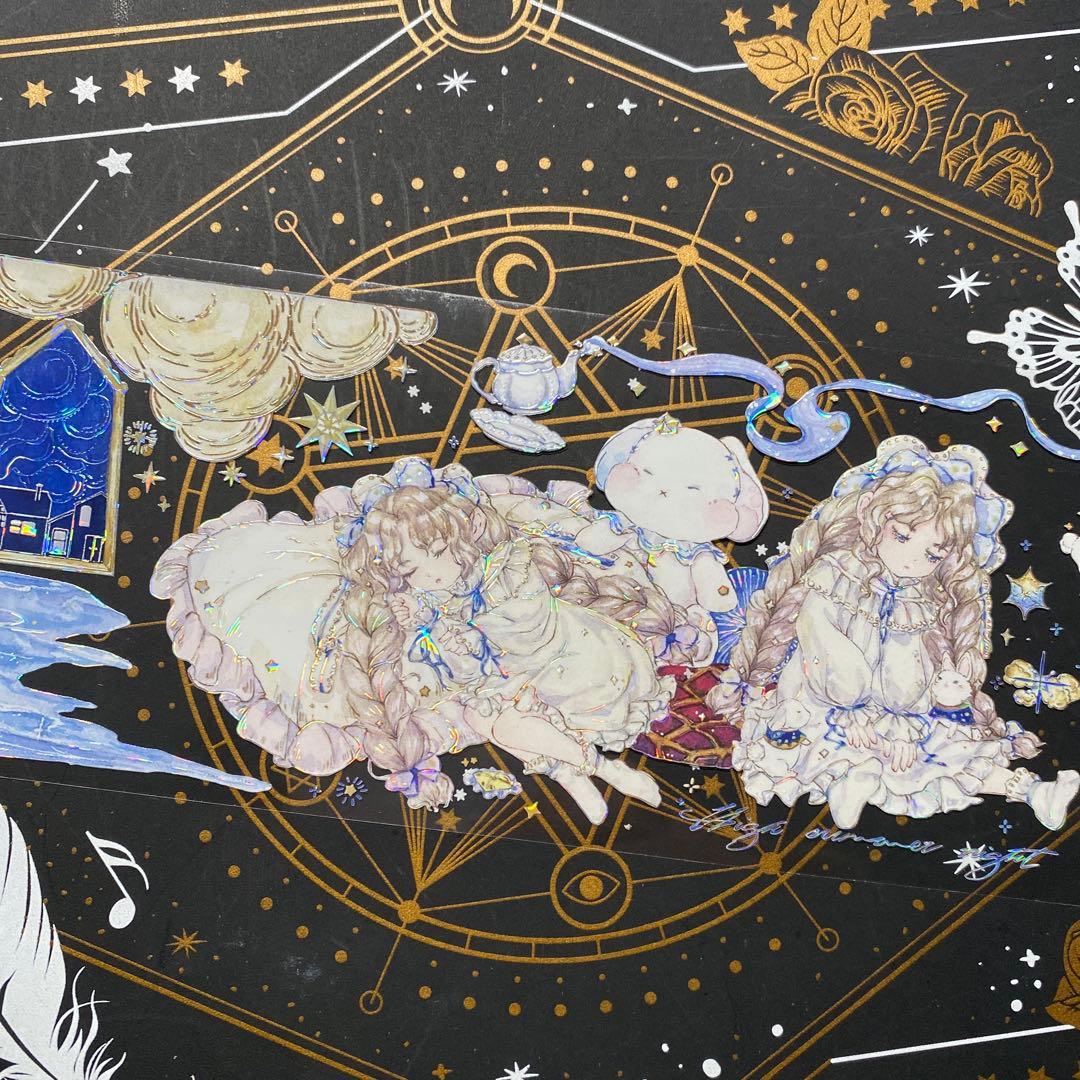 9220】海外 マステ 中古巻 貝殻光マスキングテープ 人物系 星 夜 雲