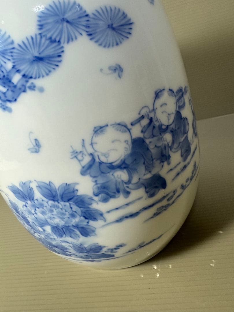 2568 平戸祐祥 染付 唐子絵 花瓶 未使用 - メルカリ