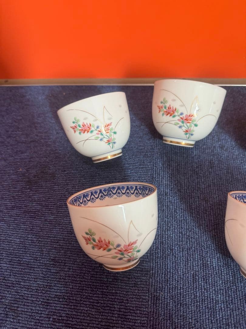 1809 其泉 蛍草花文 湯呑 5客 金彩 未使用