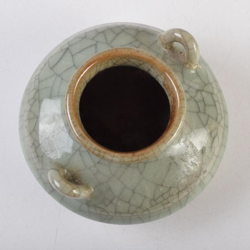 中国　哥釉　青磁　氷裂文　双耳香炉　C　9106