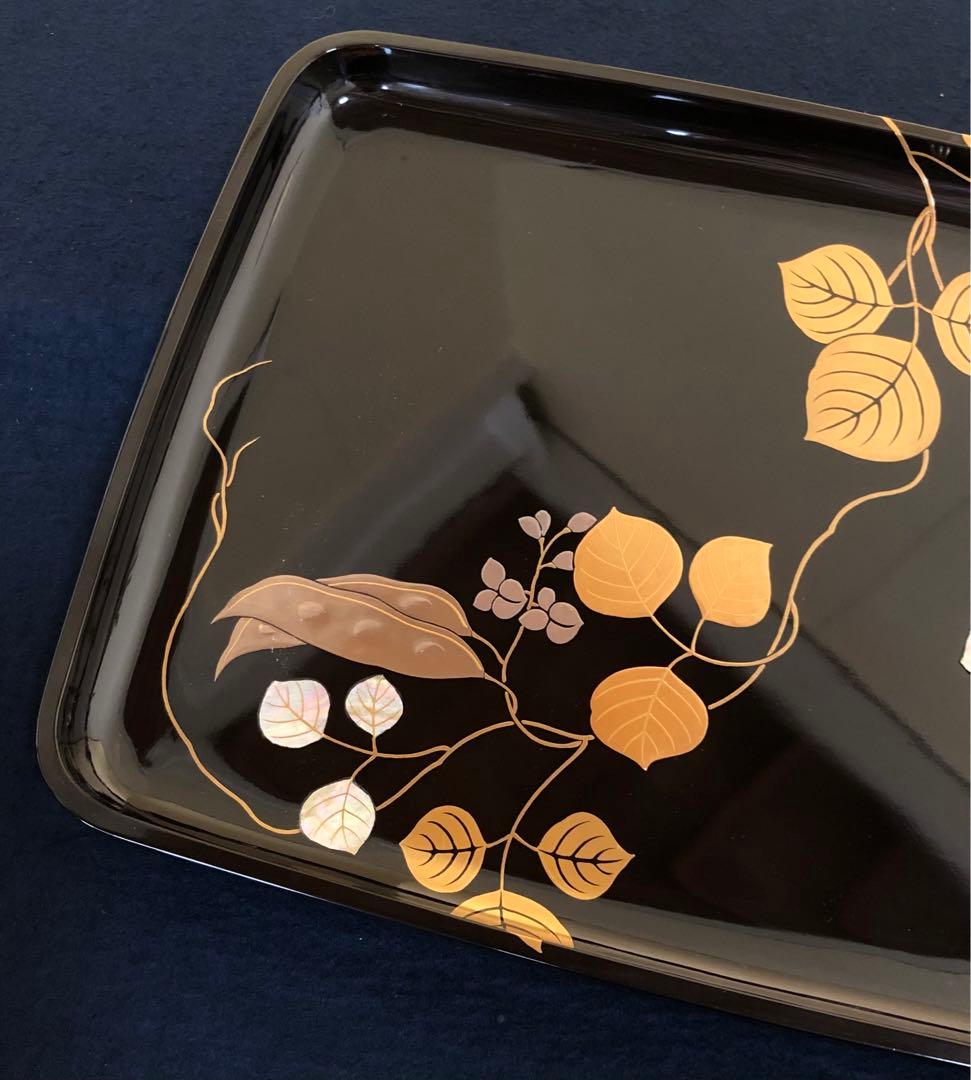 割引❗️《R》豆蒔絵 螺鈿 蝋色 進物盆 漆匠 鈴木 表朔 共箱 250820G1