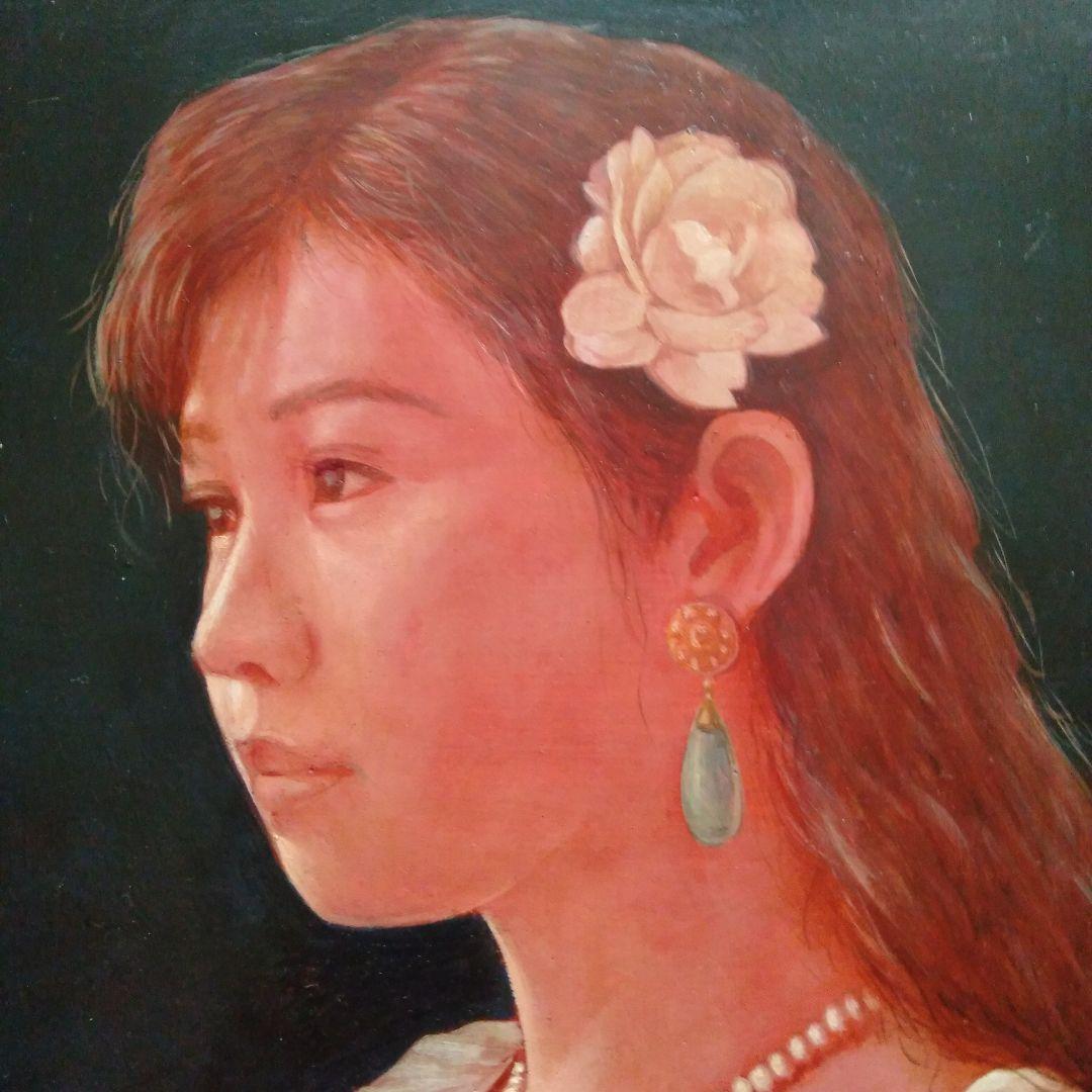 金子亨 人物画 「遠い夏」 油彩画 クラシック黒額縁付き