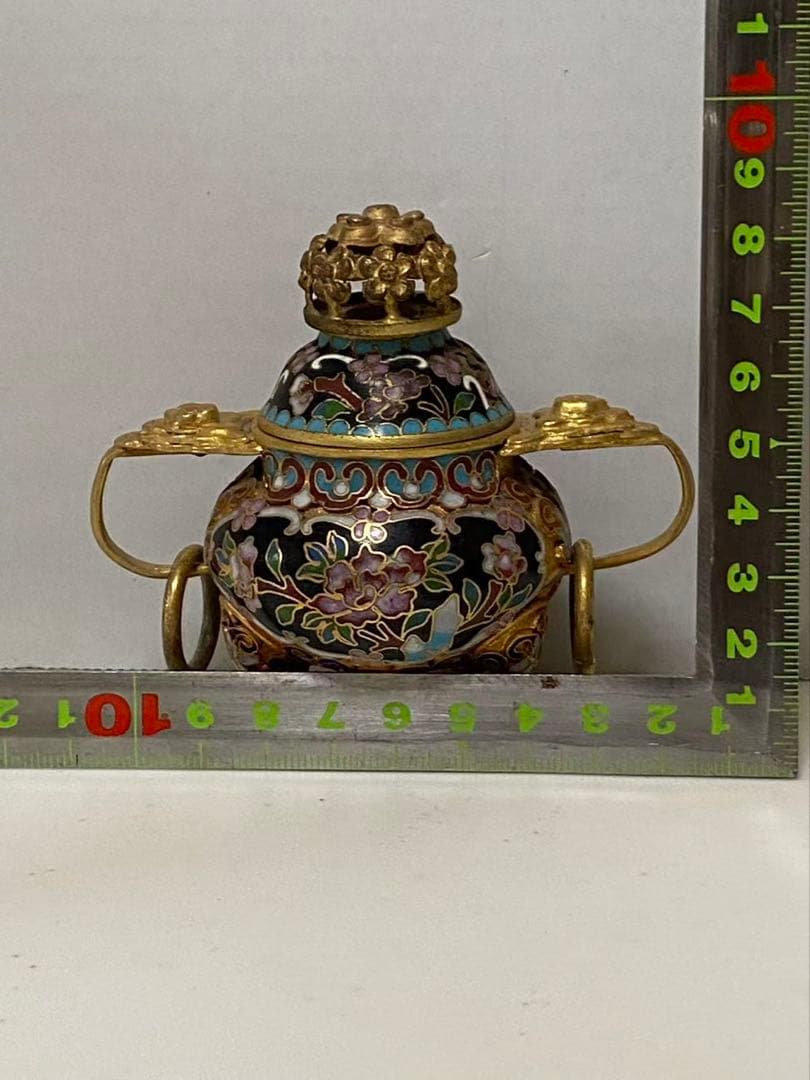 中国美術 七宝焼三足香爐 銅製 年代物