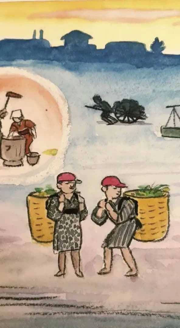 小川龍彦、水彩画年の暮れ（思い出の故郷静岡シリーズ)昭和52年10月1977描く