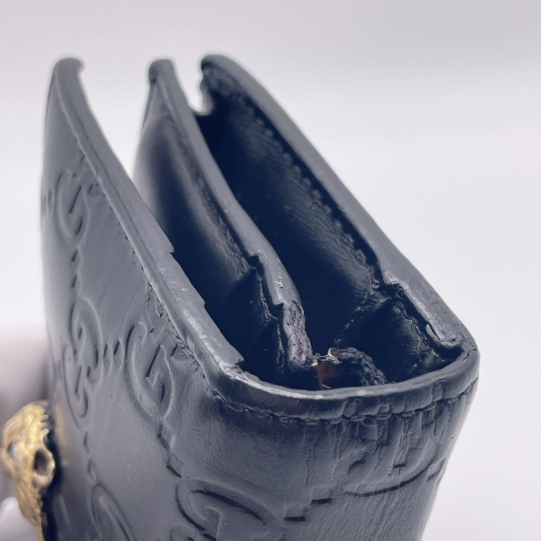 グッチ 財布 リネアキャット GG柄 シマ レザー 猫 黒 ミニ 二つ折り