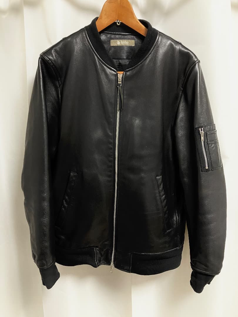 ナノユニバース レザーMA-1 ボンバージャケットBlack