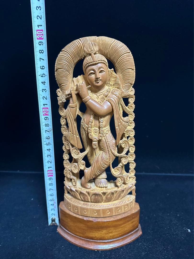 インド 白檀 木彫り 弁財天 仏教美術 仏像 骨董 木像 木製 仏教 置物