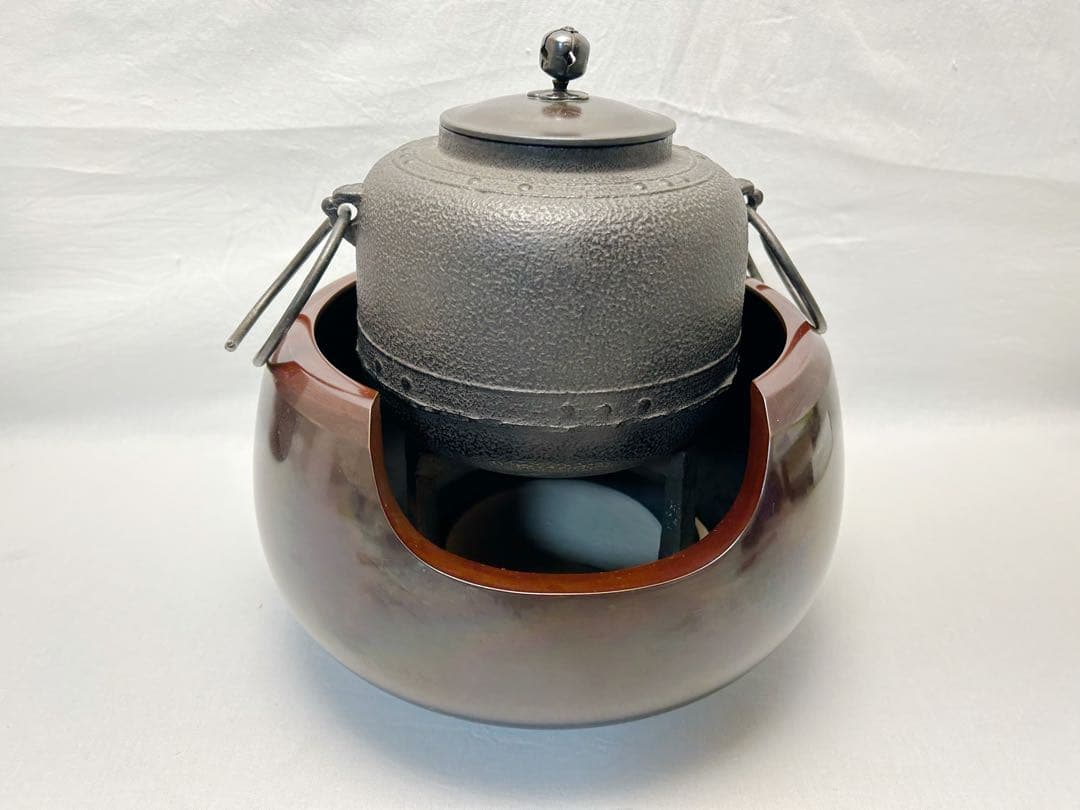 茶道具 紫銅風炉 万代屋釜 底瓦 前瓦 五德5点セット元箱
