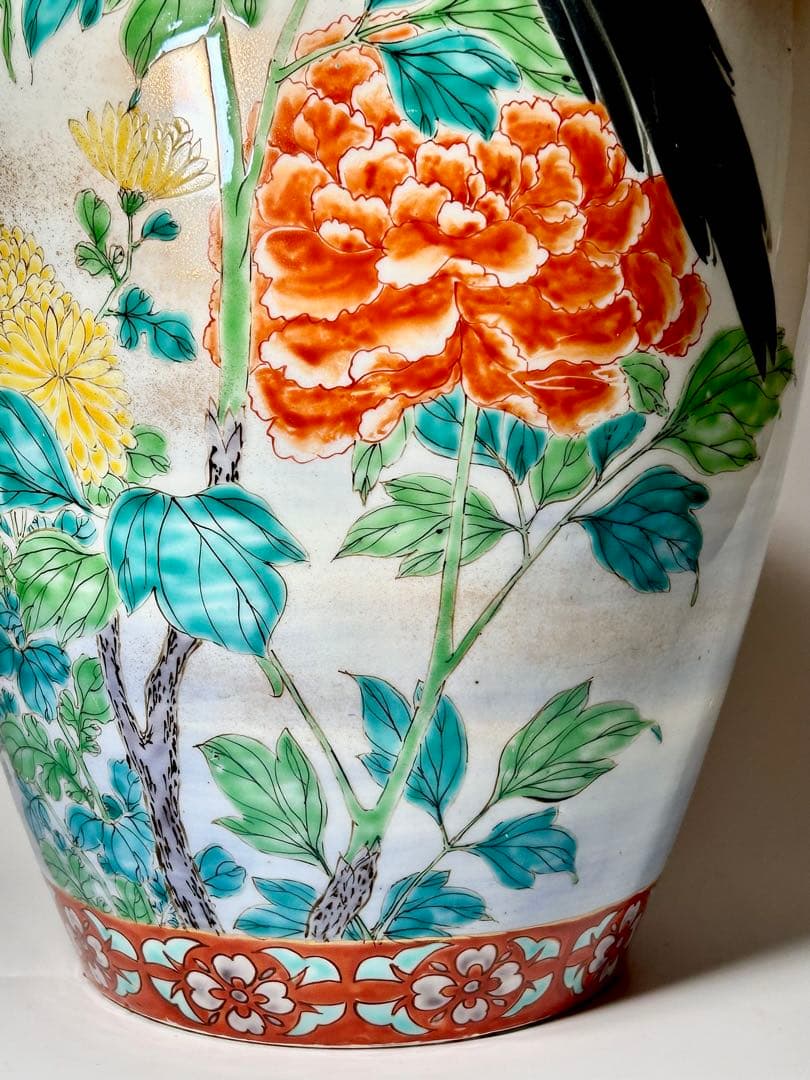 香蘭社 明治初期 釉下彩上絵花鳥図大花瓶 有田 伊万里