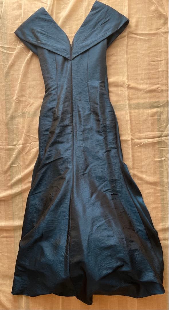 ドレス ロング 青 ブルー 演奏会 パーティ 発表会 M 共布 サテン 光沢