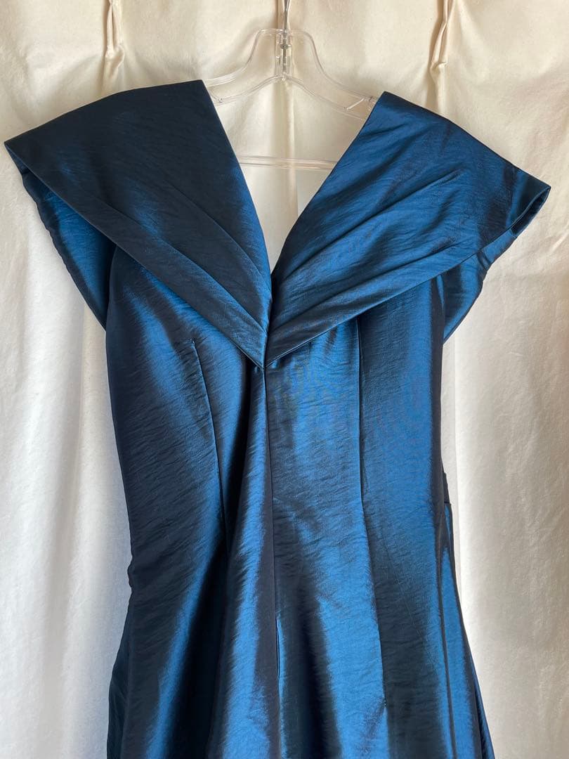 ドレス ロング 青 ブルー 演奏会 パーティ 発表会 M 共布 サテン 光沢