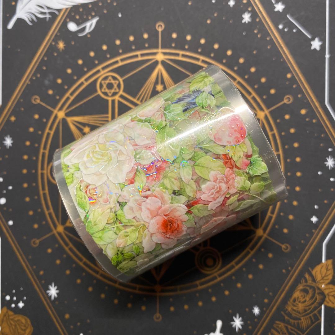 A】海外 10m巻 貝殻光/ ホログラムマスキングテープ 動物/装飾/お花系