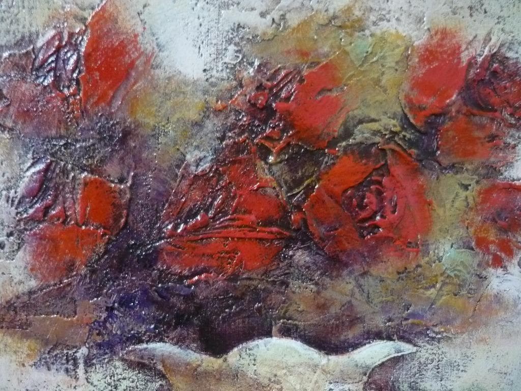 真作】☆絵画☆伊藤順一 油彩3号 紅い花 箱・黄袋入