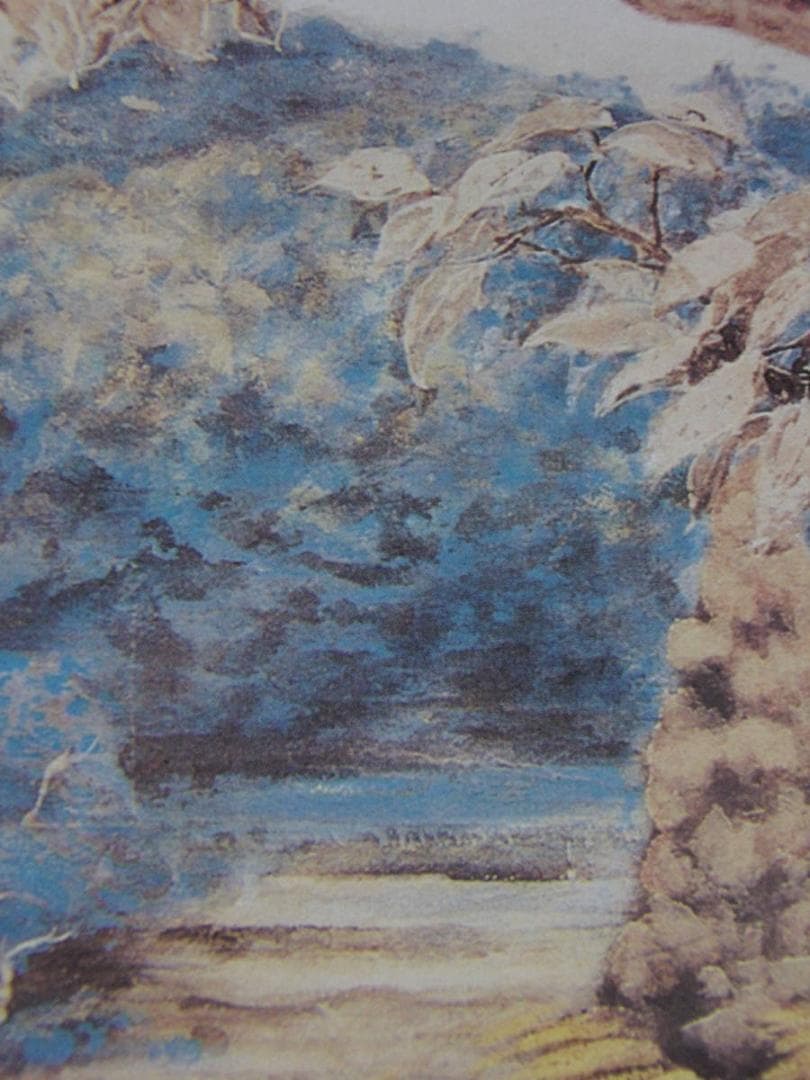 山本丘人、「青の眺望」、希少な画集の額装画、オーダーマット付・日本製新品額入り