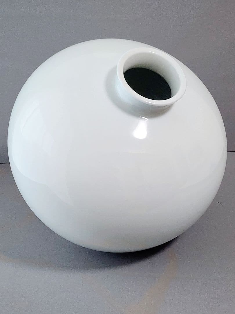 人間国宝 井上萬二 本人作 白磁丸形壷 高さ：約30㎝