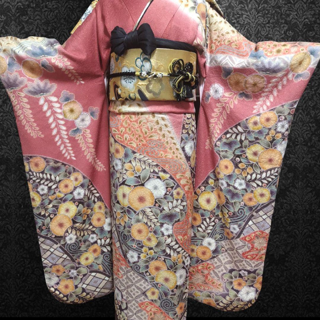 振袖フルセット(7点)・辻ヶ花・花絞り・金通し・高級手縫い・逸品