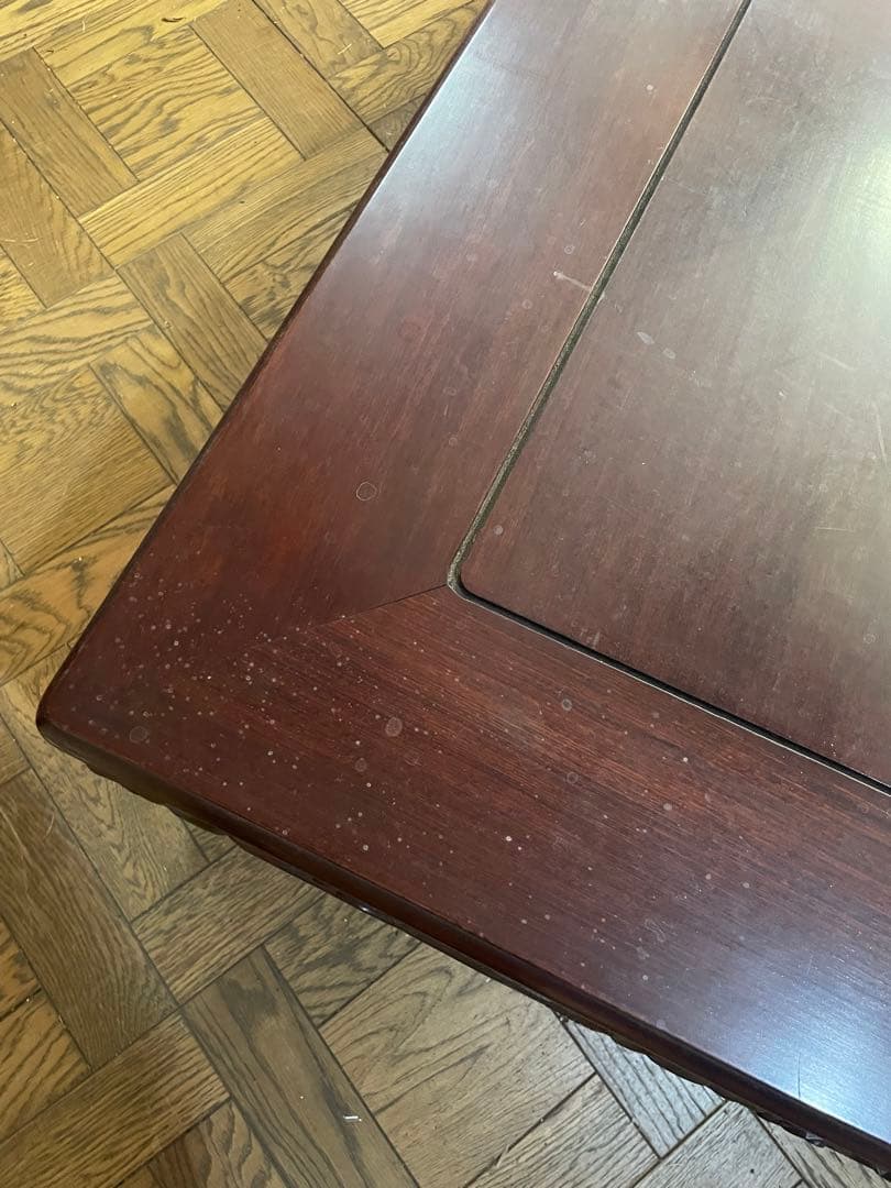 高級唐木 獅子龍彫刻付き漆仕上げ長座卓 150センチ幅テーブル一枚