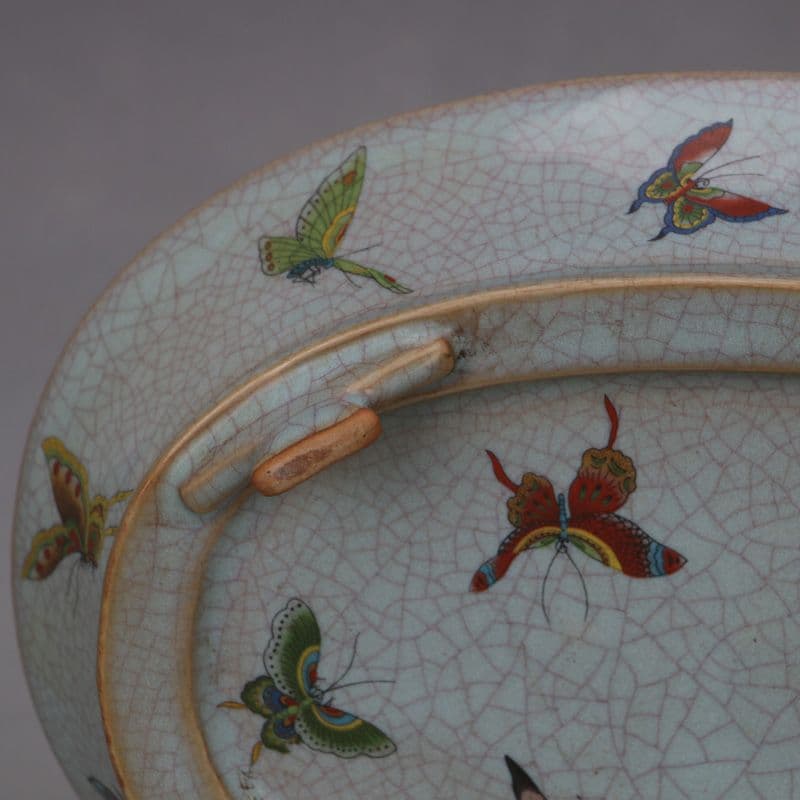 宋汝窯 天青釉蝶紋 四足水仙盆 景徳鎮 陶磁器 装飾品 現代工芸品 美術品 置物