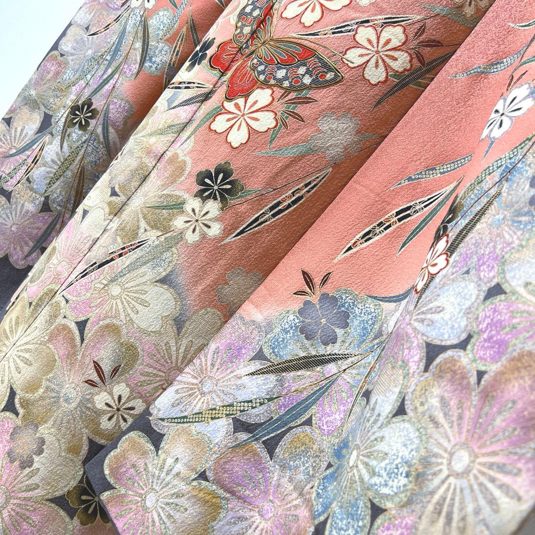 394 振袖フルセット 正絹 ダスティピンク くすみピンク 桃 金彩 暈し