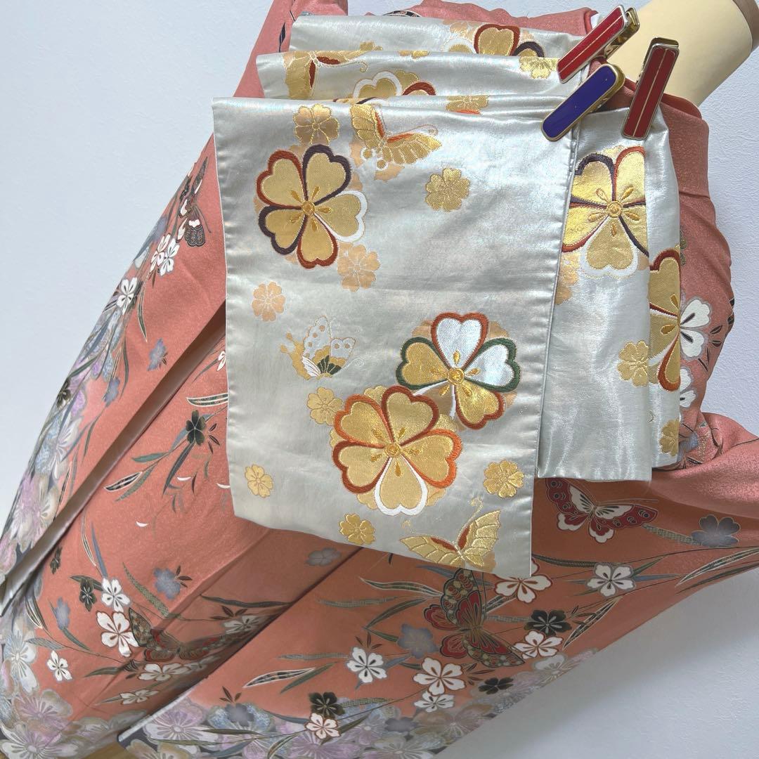 394 振袖フルセット 正絹 ダスティピンク くすみピンク 桃 金彩 暈し