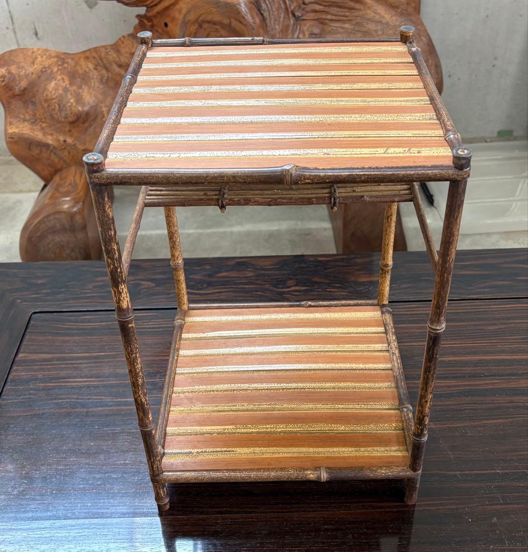 美品 未使用品 工芸品 煎茶用綾瀬棚 竹細工 高さ44cm 箱入り