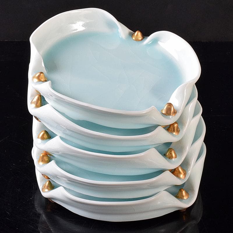 和食器 加藤洋二作 氷裂皿 五客 共箱 D R8094B