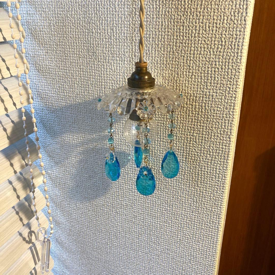 ミニシャンデリア 1920年 フランスアンティーク ブルードロップ