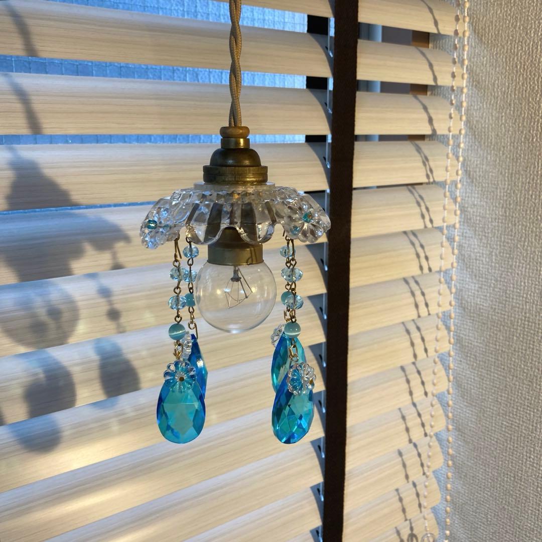 ミニシャンデリア 1920年 フランスアンティーク ブルードロップ