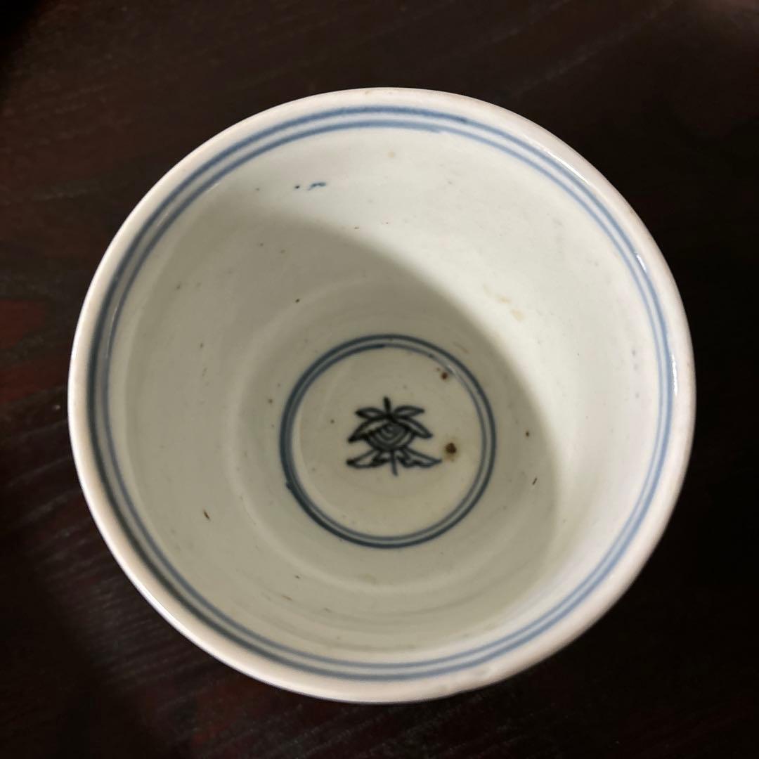 古伊万里蕎麦猪口大きめ猪口1点 江戸幾何学文 アンティーク 骨董白磁 検: