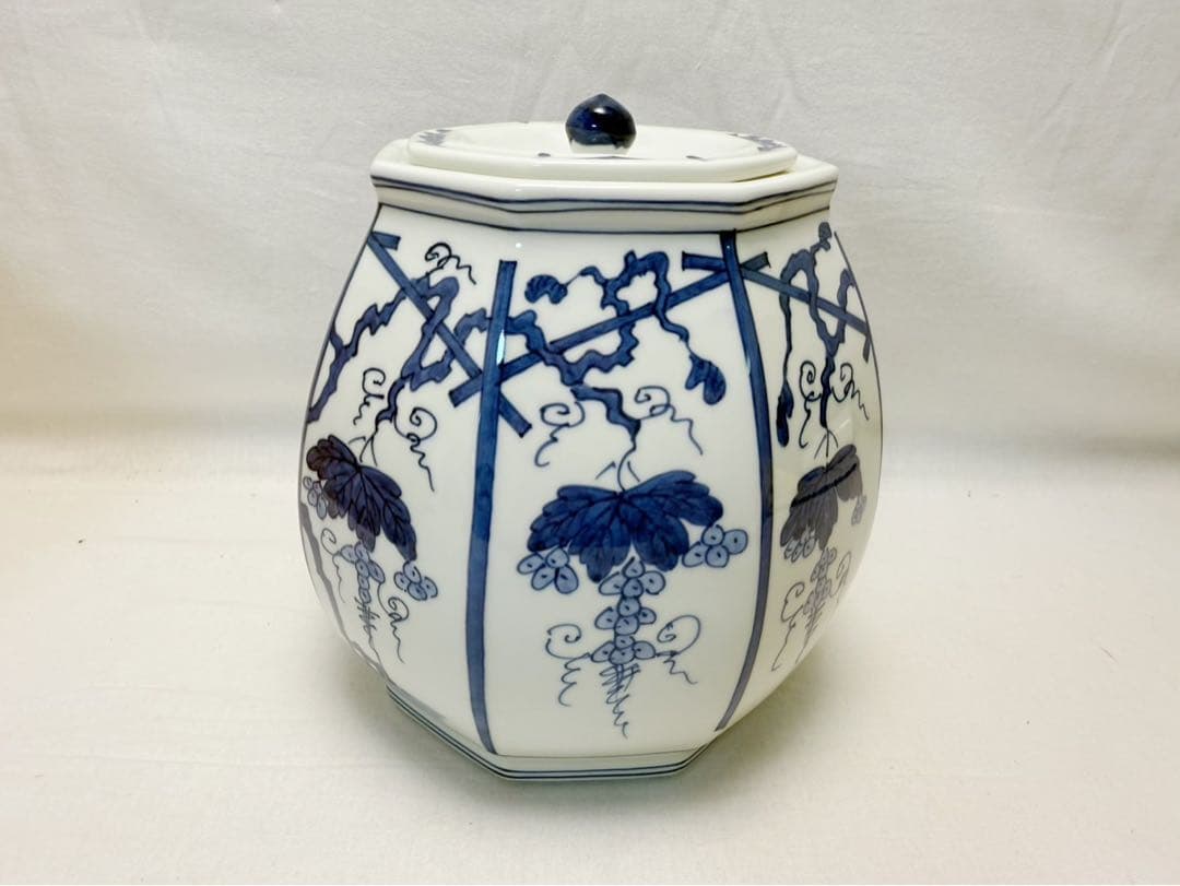 未使用 茶道具 手塚祥堂 别号 央 造 染付葡萄棚文 水