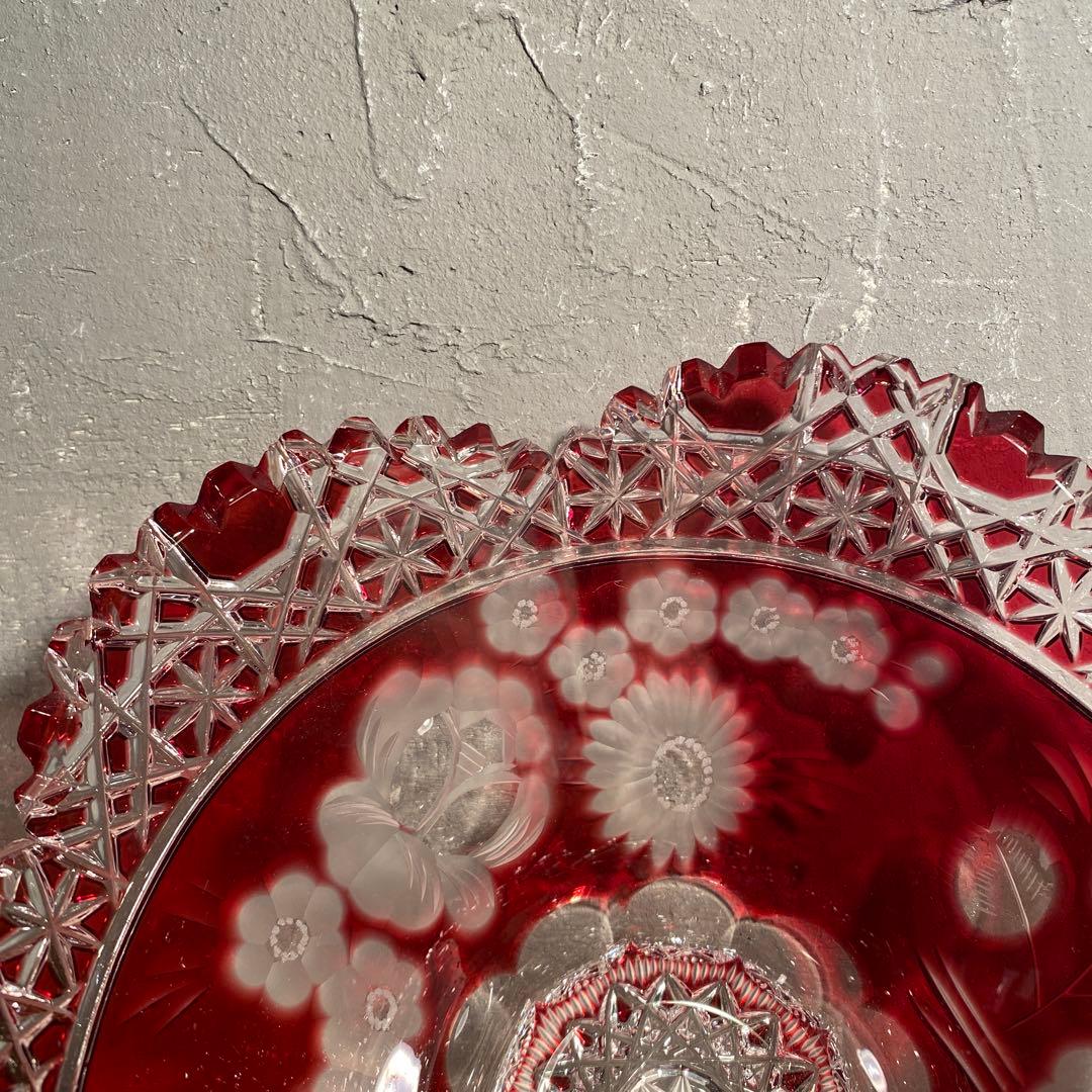 マイセンクリスタル Meissen 切子硝子 ボウル 深皿 色被せ 美品